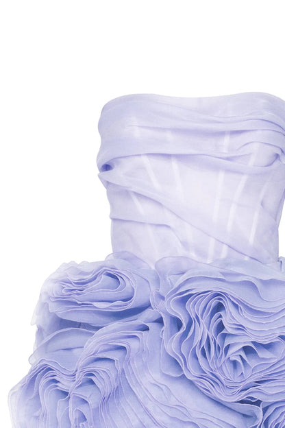 Georgia Appliquéd Organza Lavender Mini Dress