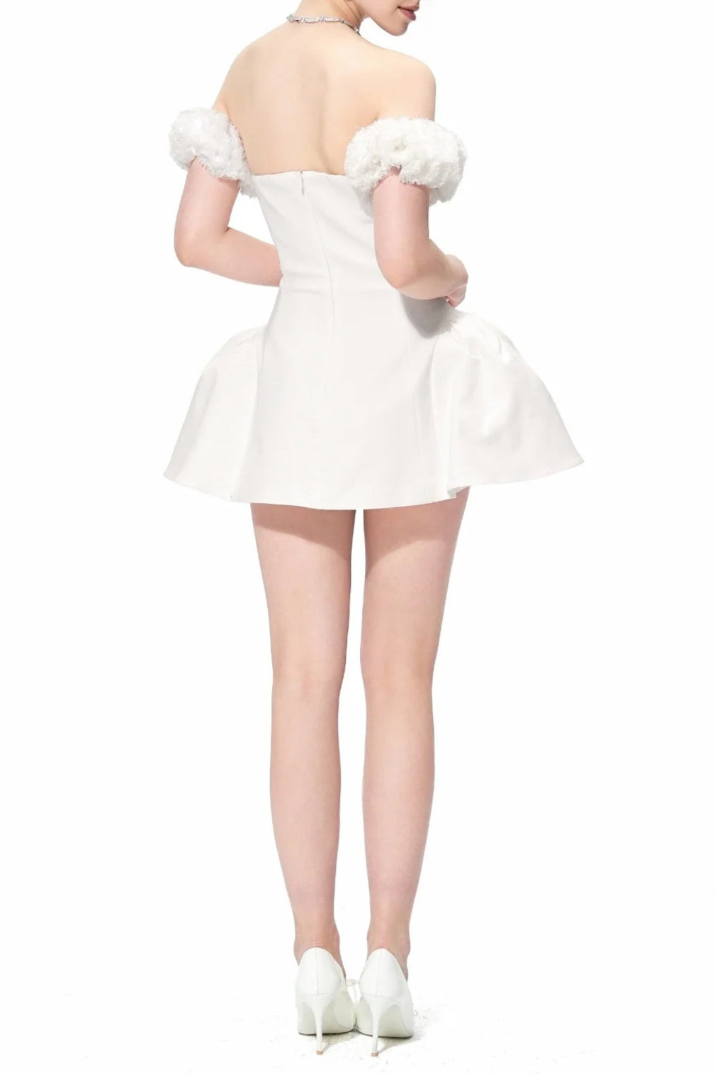 Sherry Flower Strapless Puffy Mini Dress in White Soraya