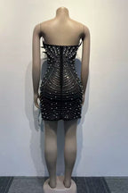 STRAPLESS FEATHER PEARL MINI DRESS IN BLACK Avalabel