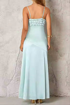 Simona Ruffle Trim Silk Maxi Dress in Mint Avalabel