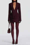 amelia v-neck ruched Blazer Mini Dress in Wine Red Avalabel