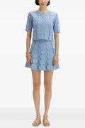 blue geometric circle pattern cardigan skirt two-piece set Avalabel
