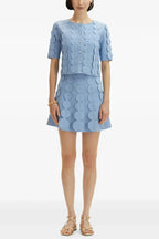 blue geometric circle pattern cardigan skirt two-piece set Avalabel