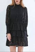 vanessa Long Sleeves Layered Lace Mini Dress in black Avalabel