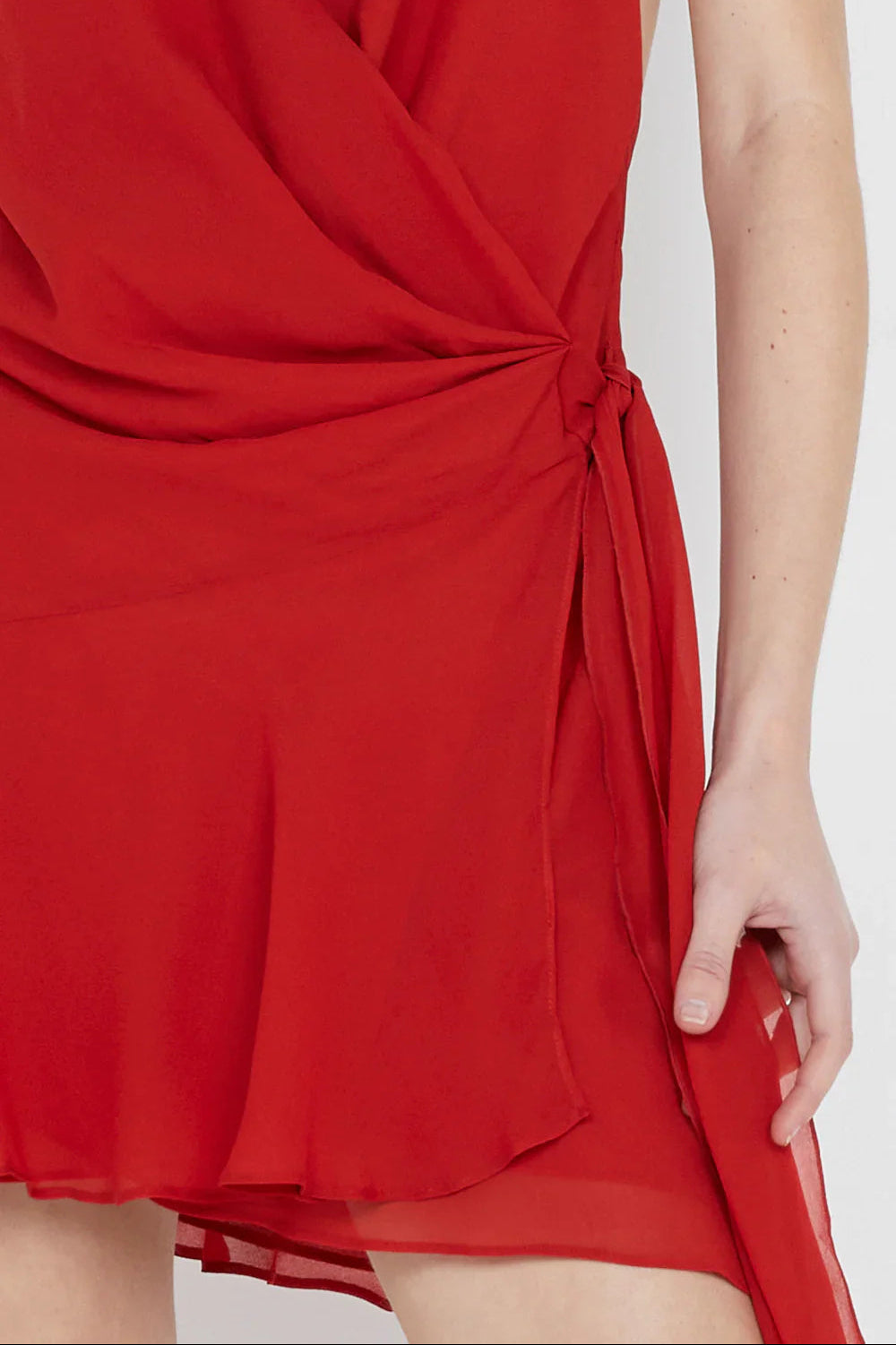 Halter Backless V-Neck Sleeveless Lace-Up Mini Dress in Red Avalabel