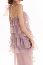 Backless Multi-Layer Ruffle Slit Maxi Dress in Lilac Avalabel