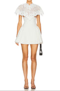 vanessa White mini dress with embroidered lace cape Avalabel