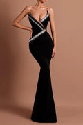 tiffany off-shoulder Rhinestone maxi dress in black Avalabel