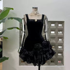 Renata Square Neck Flower Velvet Mini Dress Soraya