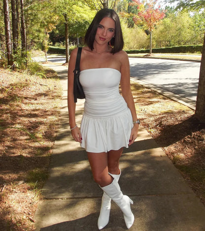 Strapless Mini Skater Dress in White