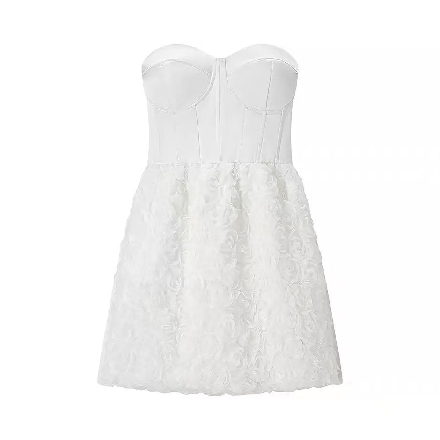 Chanelle Flower Mini Dress In White Avalabel