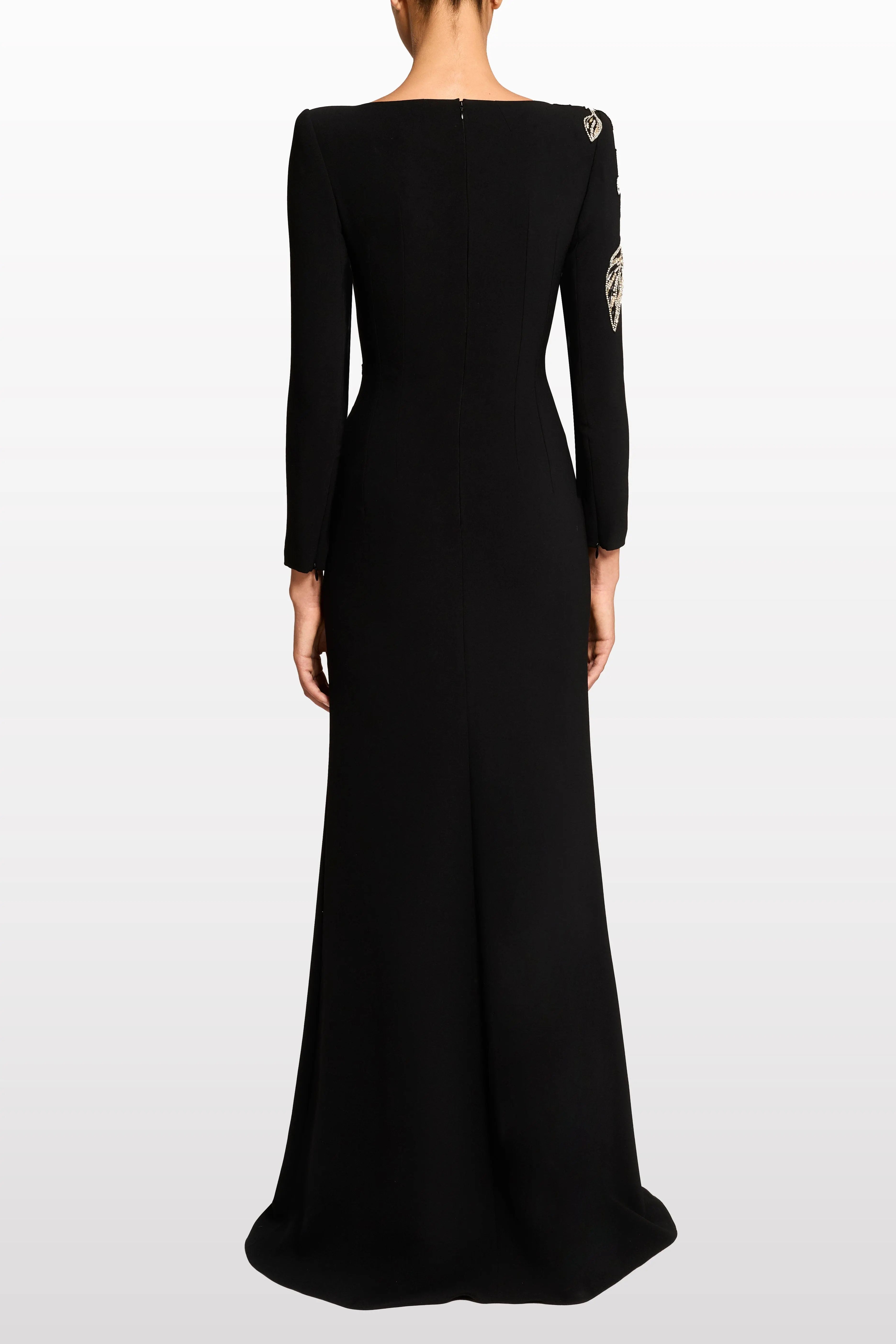 monica rhinestone Orchid Floral-Embellished Maxi Dress in black Avalabel
