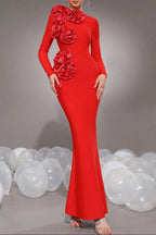 sally 3D Flower Decorative Bandage maxi Dress in red Avalabel