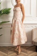 lauren Jacquard Midi Dress with Floral Motif - Blush Pink Avalabel