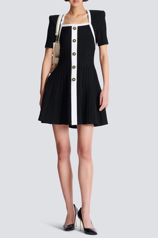 Two-Tone A-Line Knit Dress