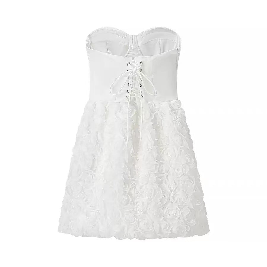 Chanelle Flower Mini Dress In White Avalabel
