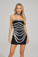 zenobia Crystal embellished strapless Mini Dress in black Avalabel