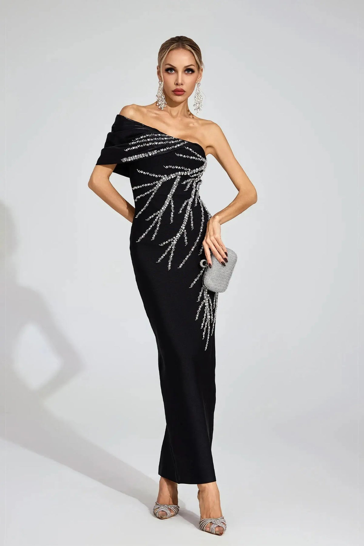 Xaviera Black Diamond Bandage Strapless Maxi Dress Avalabel