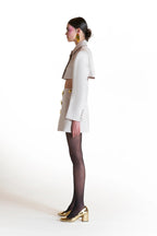 odelette Metal buttoned blazer skirt set in beige Avalabel