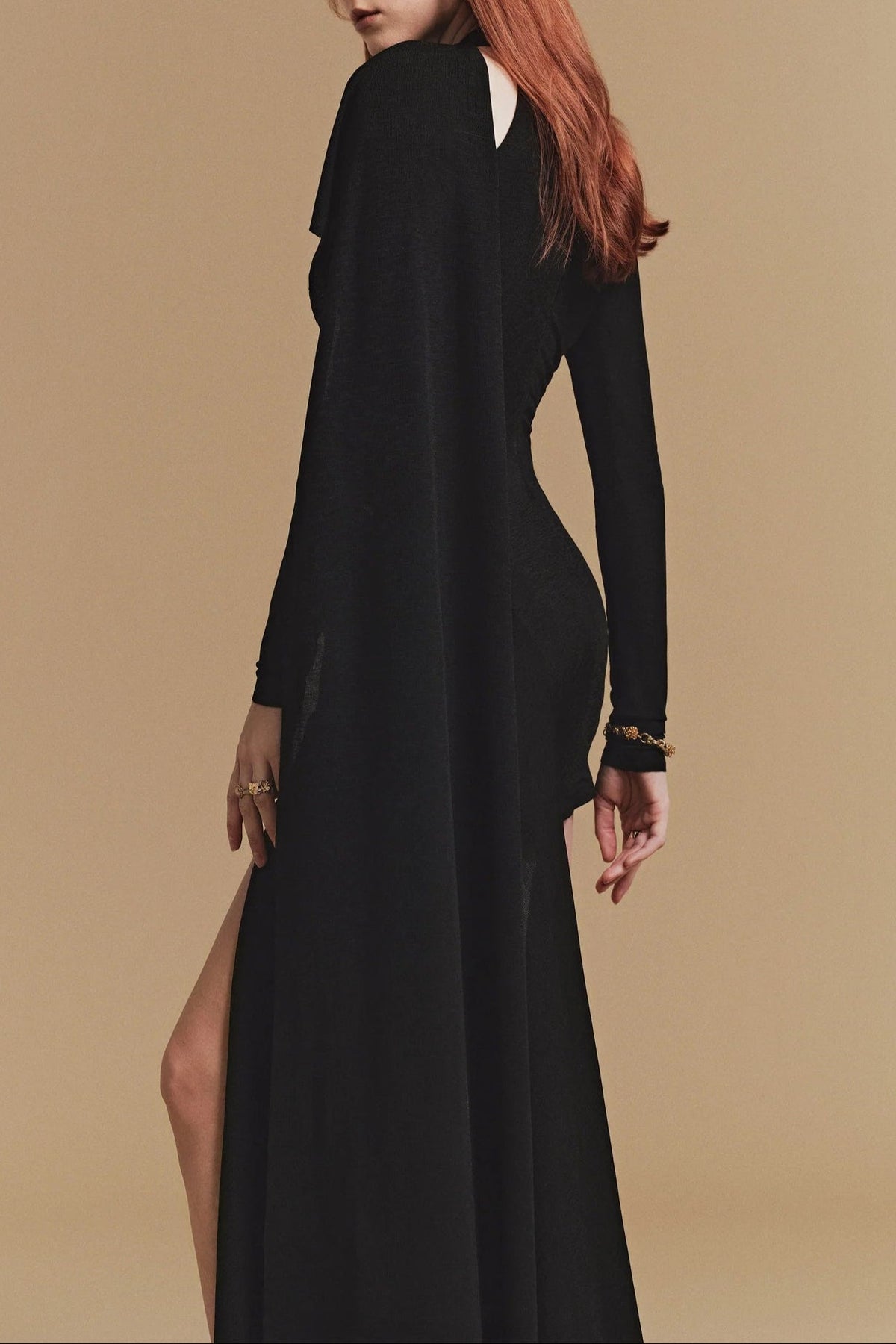 Black Off-Shoulder Bodycon Mini Dress with Cape Soraya