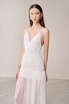 Belen Drop Waist Spaghetti Strap Organza Maxi Dress in white Avalabel