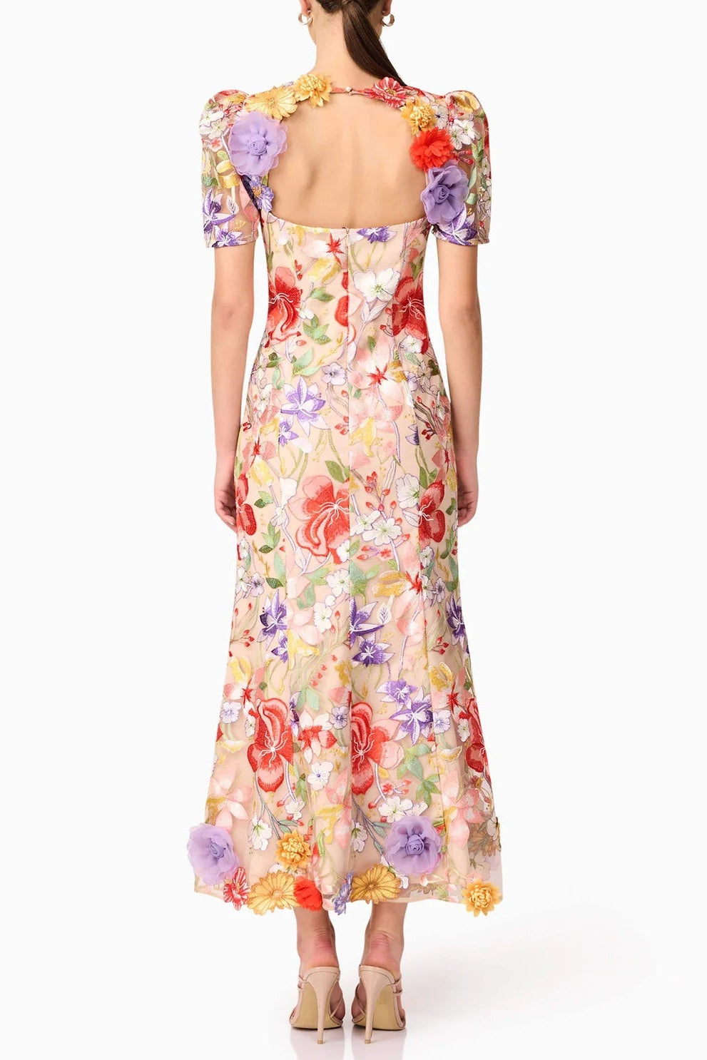 trista multicolor Square Neck backless Mesh Embroidered Fishtail maxi Dress Avalabel