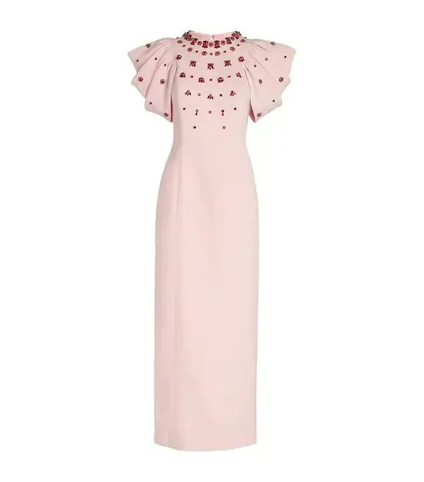 Roxanne Crystal-Embellished Crepe Bodycon Gown in Pink Avalabel