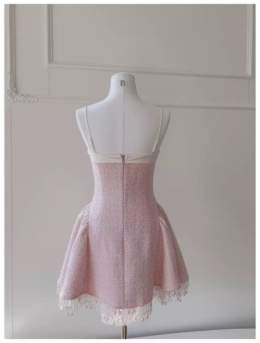 TWEED BOW MINI DRESS IN PINK Avalabel