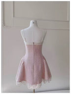 TWEED BOW MINI DRESS IN PINK Avalabel