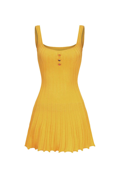 Doris Golf Knitted Suspender Mini Dress in Yellow