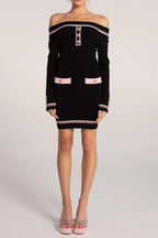vanessa off-shoulder Knit mini Dress in black Avalabel