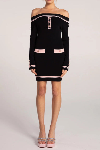 vanessa off-shoulder Knit mini Dress in black