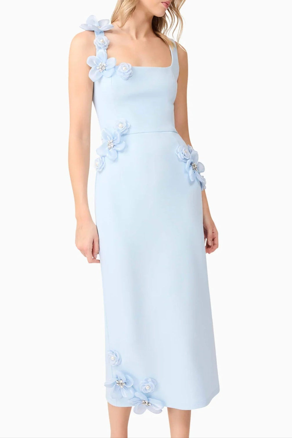 Sabrina 3D Flower Midi Dress in Blue Soraya