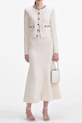 virginia Cream Embellished Cardigan skirt set Avalabel