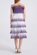 Purple Gradient Pleated Ruffle Trim Layered Mini Dress Avalabel