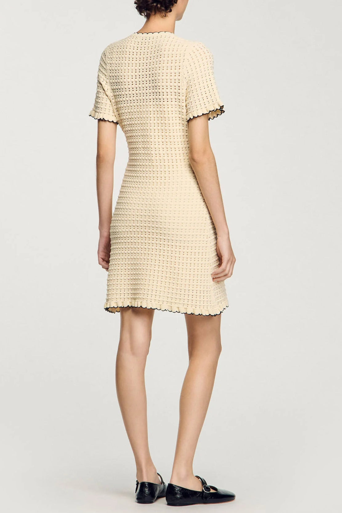 Simona Hollow Knit Mini Dress in Apricot Soraya