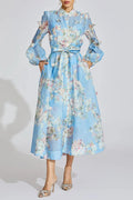 Tiffany Pale Blue Floral Printed Puff Sleeve Maxi Dress Avalabel