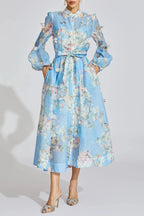 Tiffany Pale Blue Floral Printed Puff Sleeve Maxi Dress Avalabel