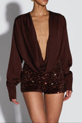 odelia sequin embellished Bodysuit - Plum Brown Avalabel