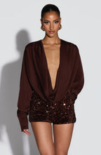 odelia sequin embellished Bodysuit - Plum Brown Avalabel