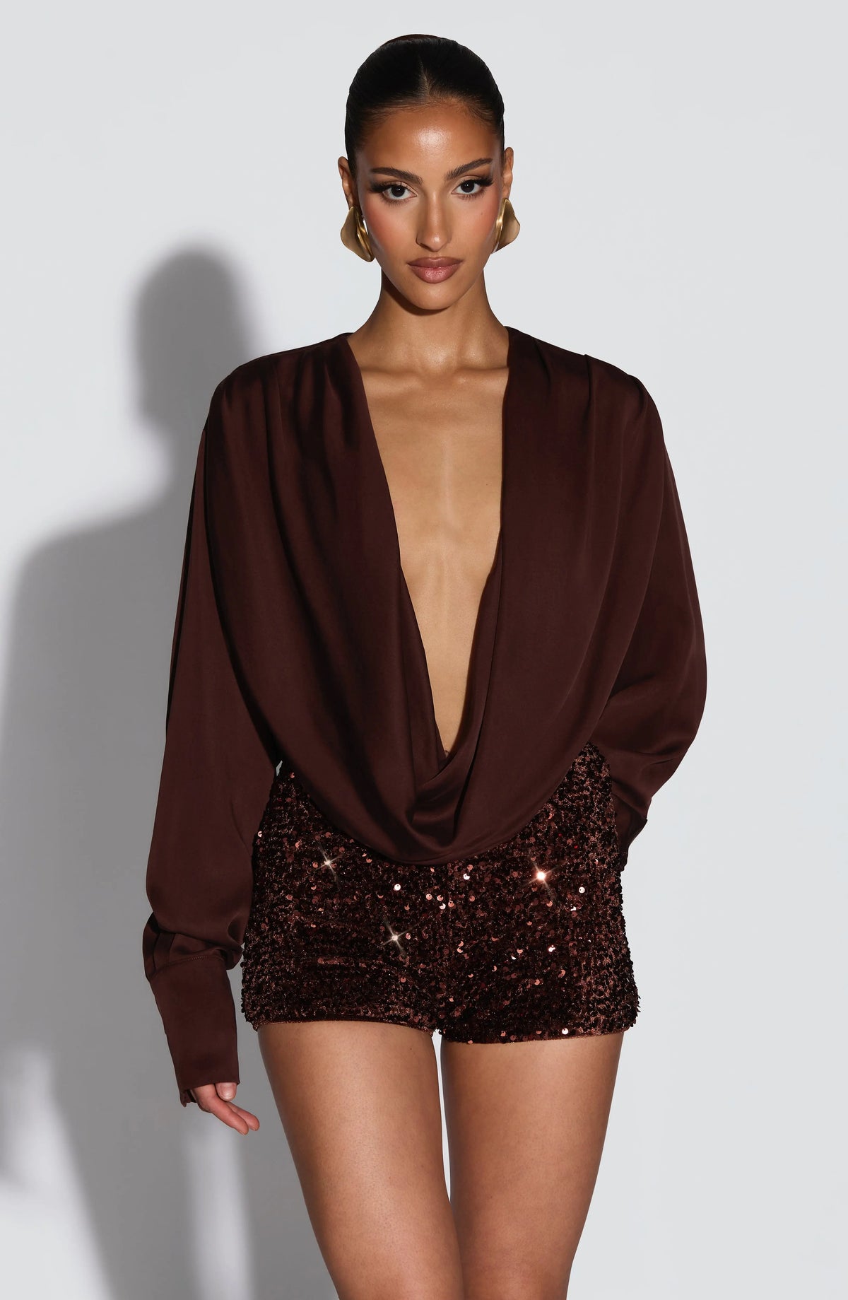 odelia sequin embellished Bodysuit - Plum Brown Avalabel