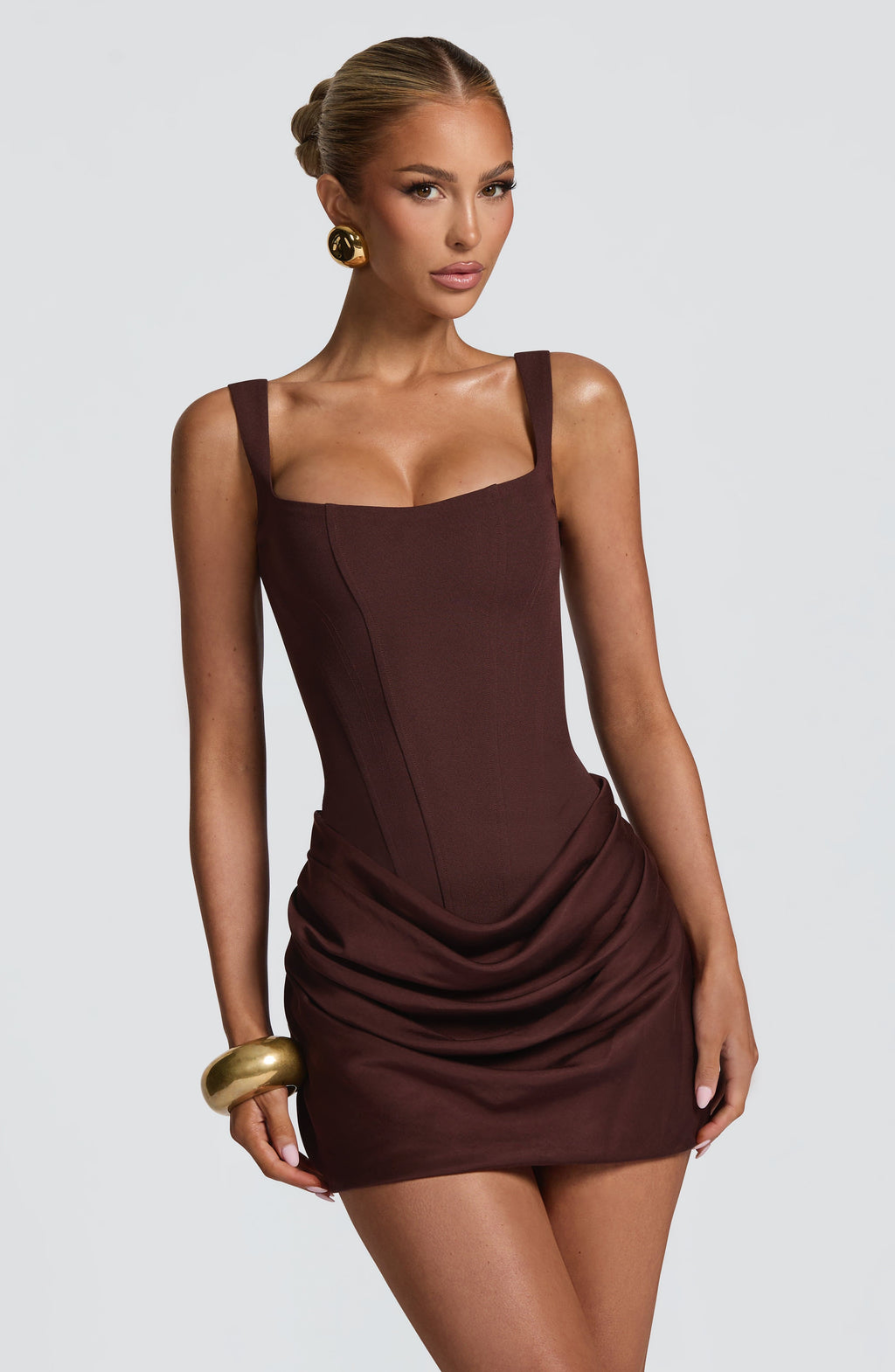 Cornelia Mini Dress - Plum Brown Avalabel