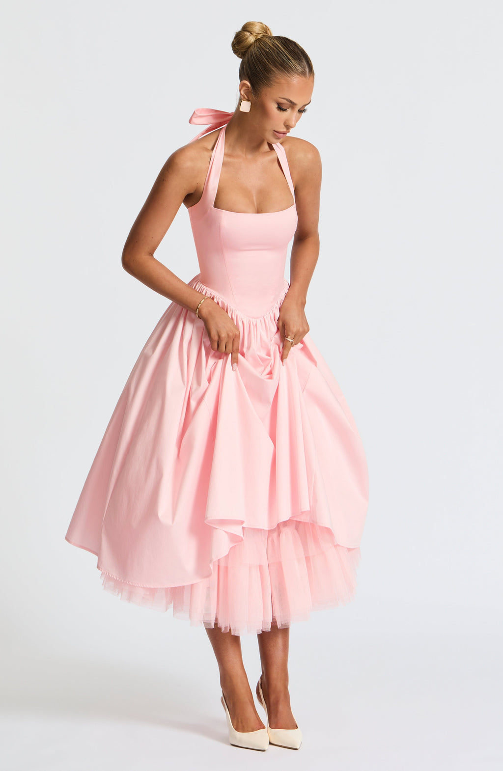 Cressida backless puffy Midi Dress - Blush Avalabel