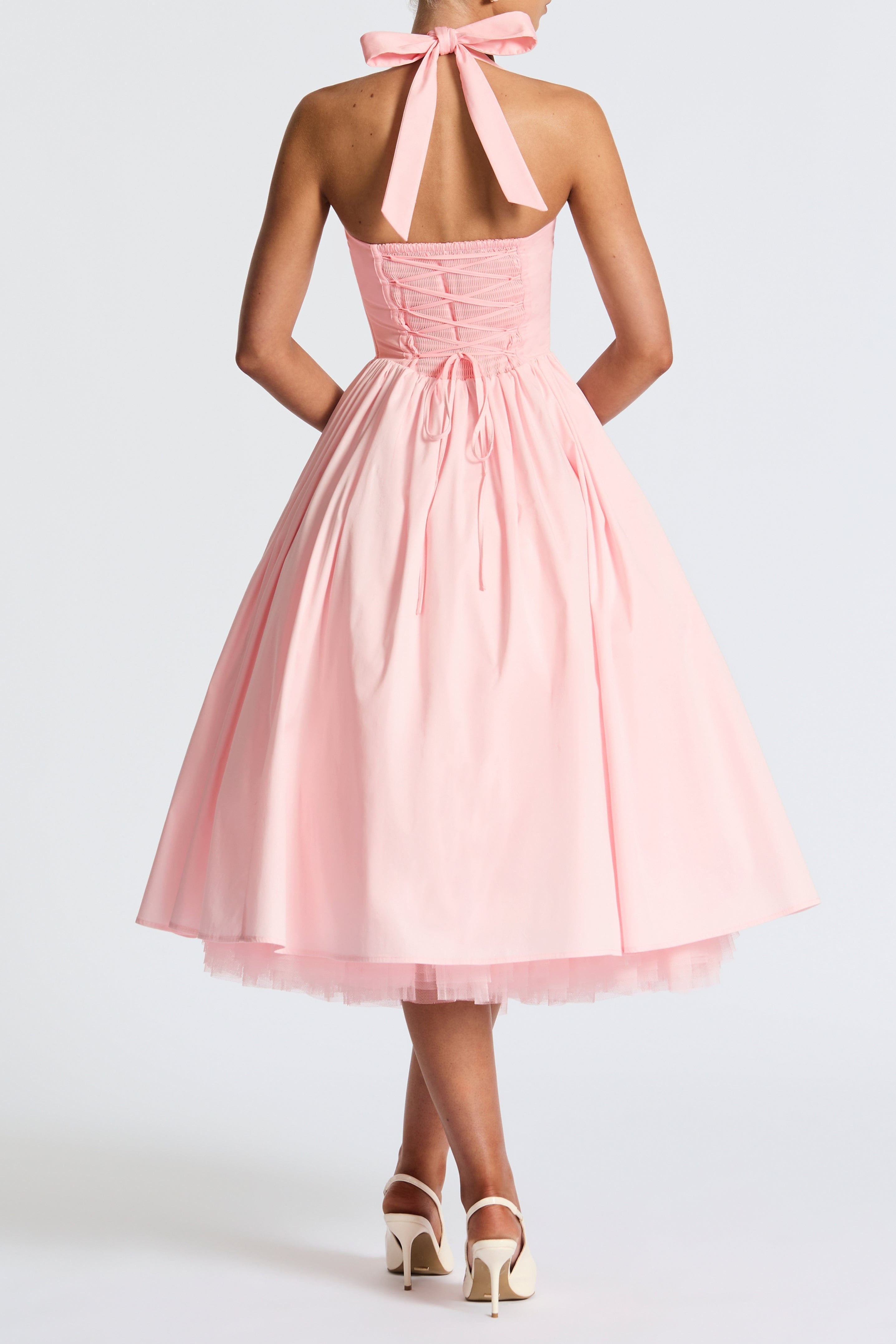Cressida backless puffy Midi Dress - Blush Avalabel