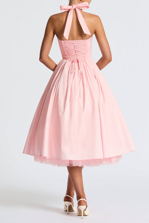 Cressida backless puffy Midi Dress - Blush Avalabel
