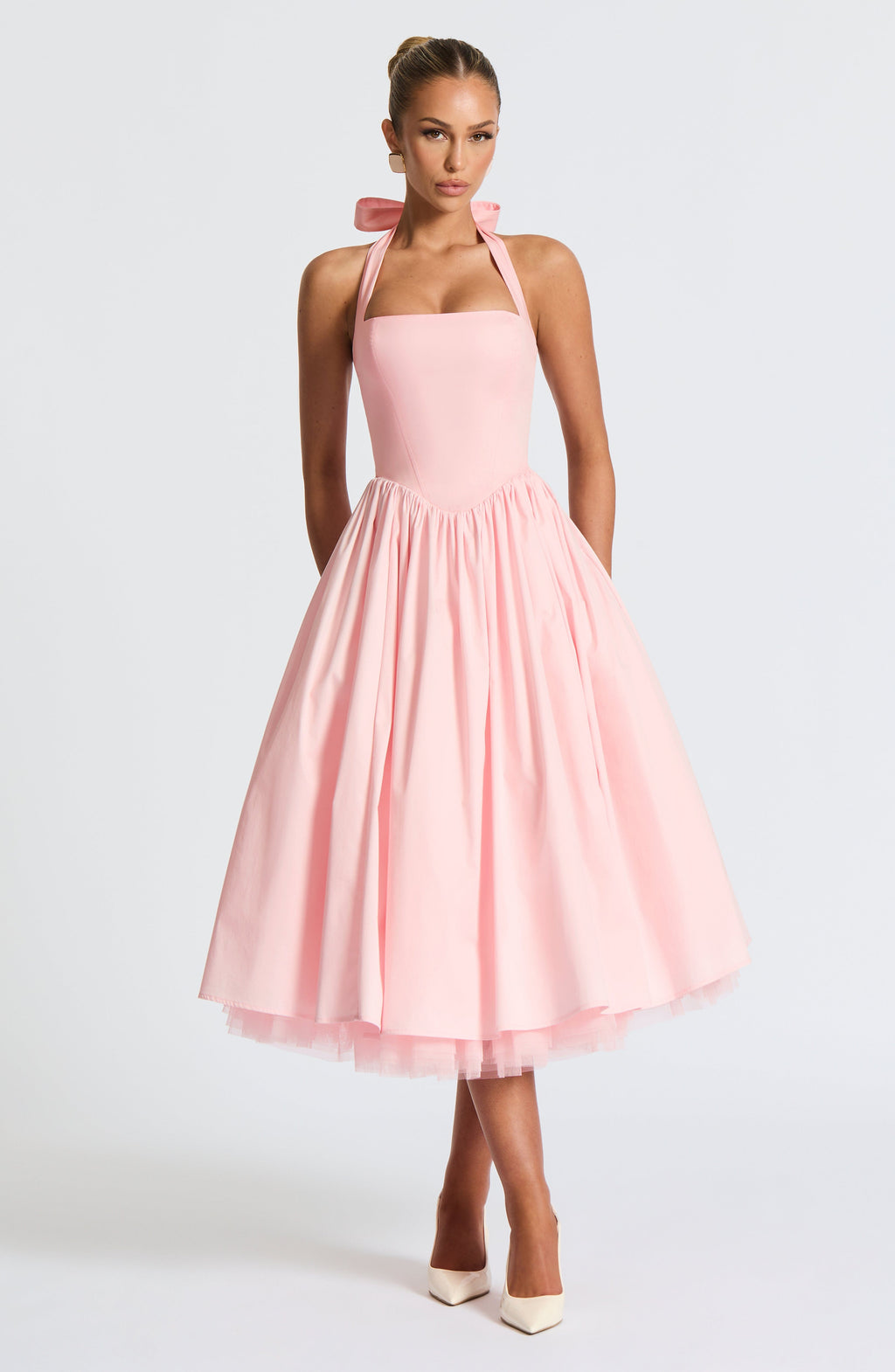 Cressida backless puffy Midi Dress - Blush Avalabel
