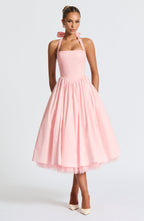 Cressida backless puffy Midi Dress - Blush Avalabel