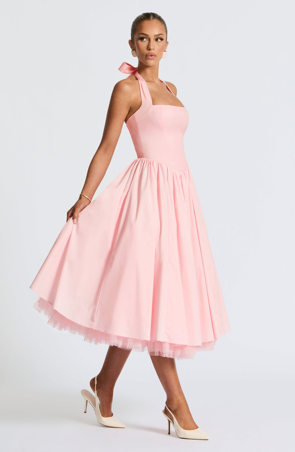 Cressida backless puffy Midi Dress - Blush Avalabel