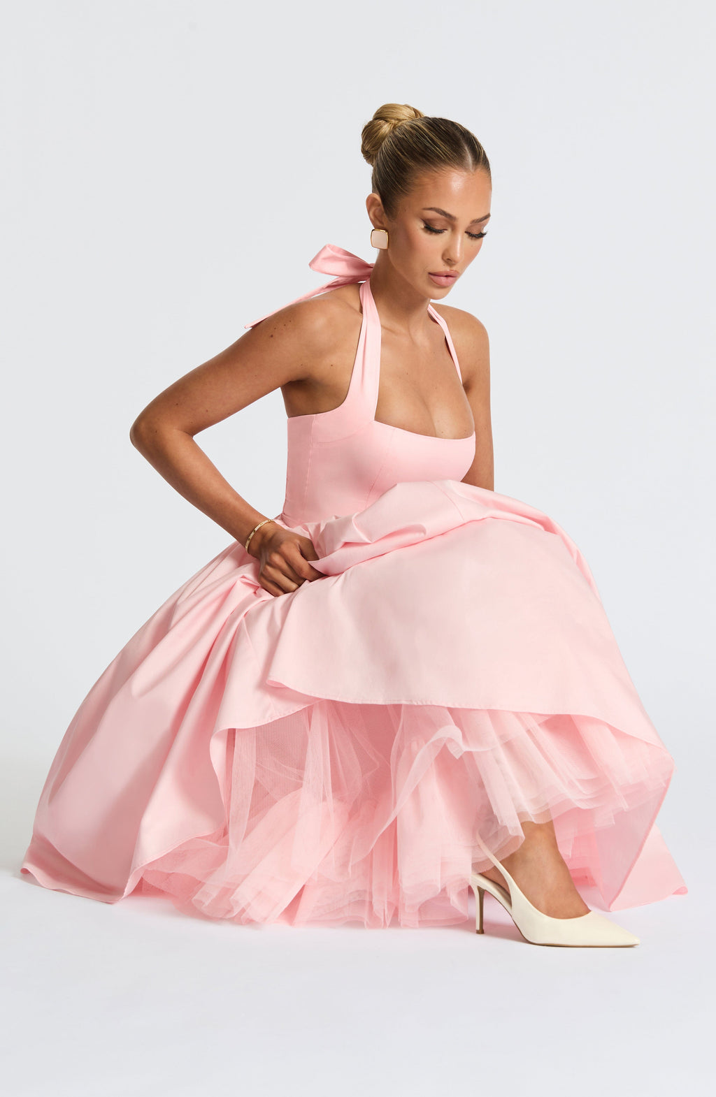 Cressida backless puffy Midi Dress - Blush Avalabel