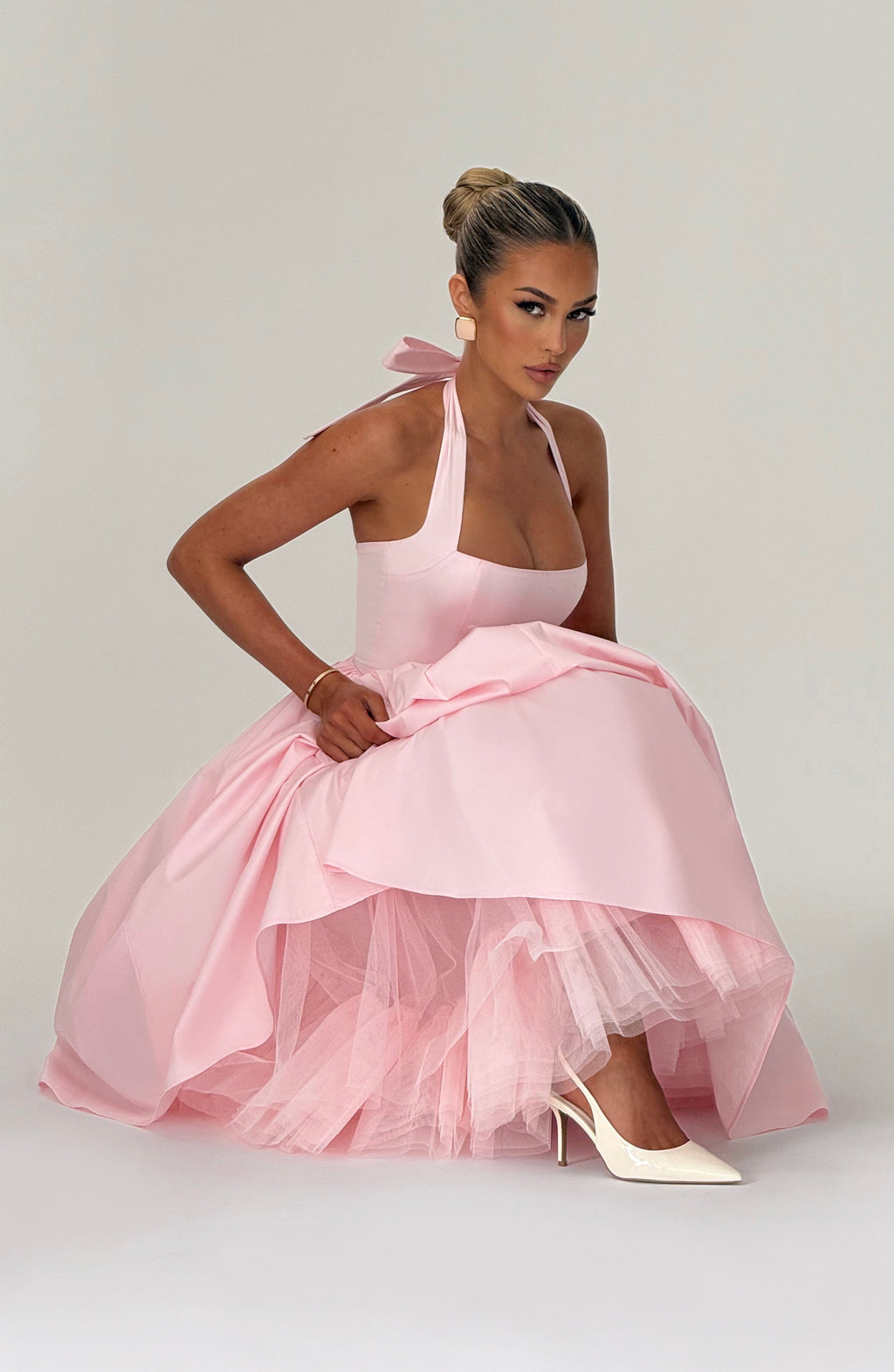 Cressida backless puffy Midi Dress - Blush Avalabel